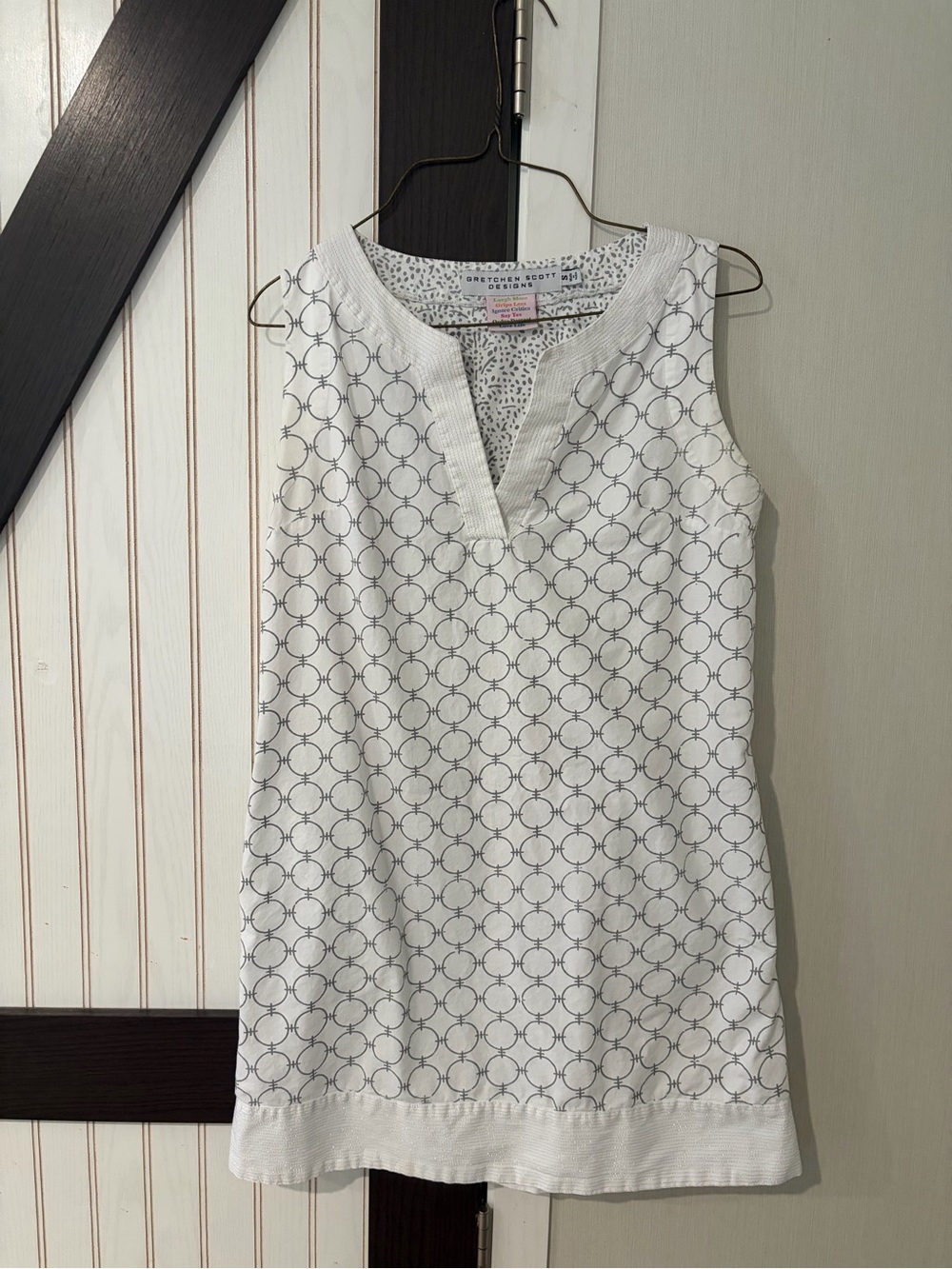 Gretchen Scott White Silver Rings Tank Dress Size Small Pockets Summer Beachy